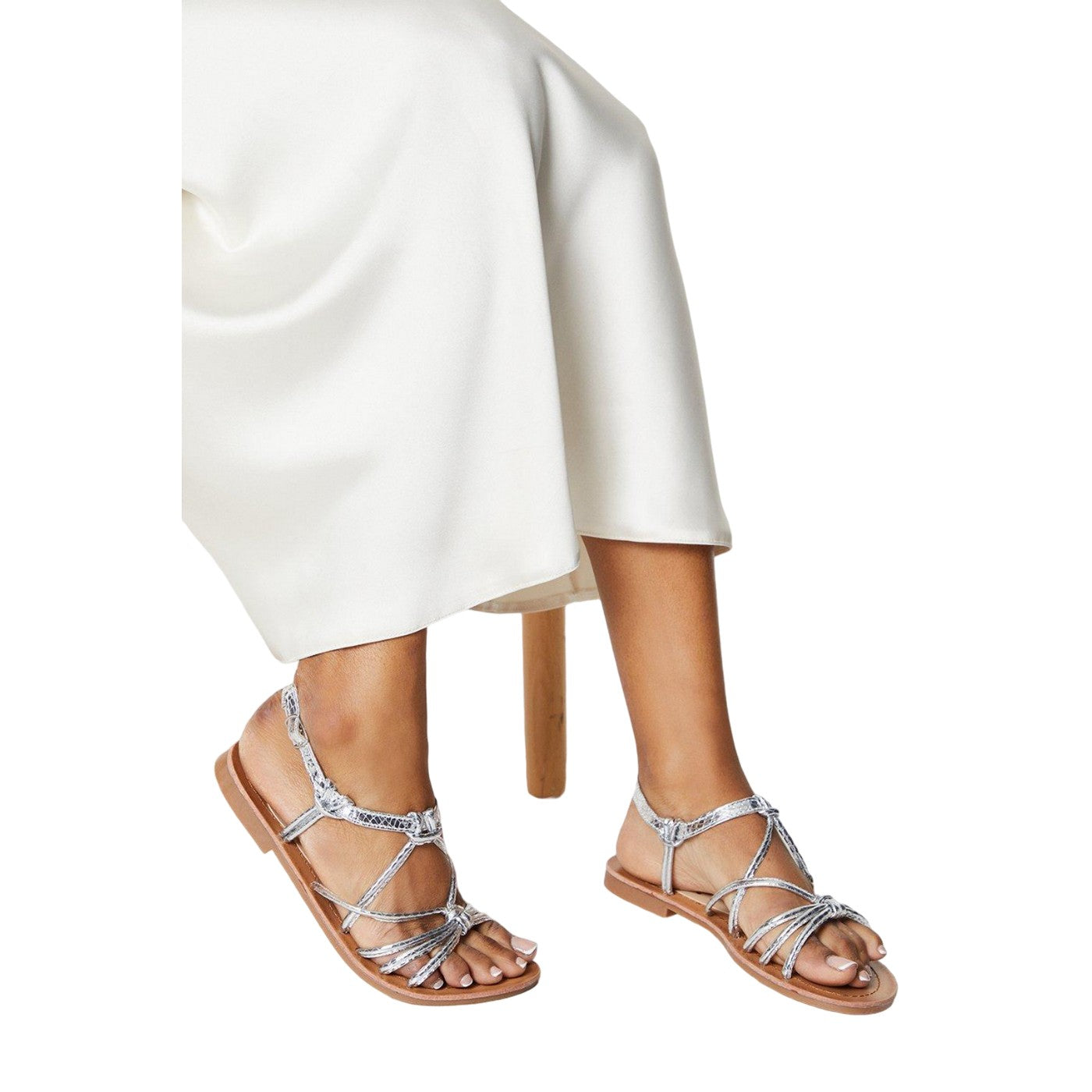 Silver - Lifestyle - Dorothy Perkins Womens-Ladies Fleur Metallic Knotted Flat Sandals