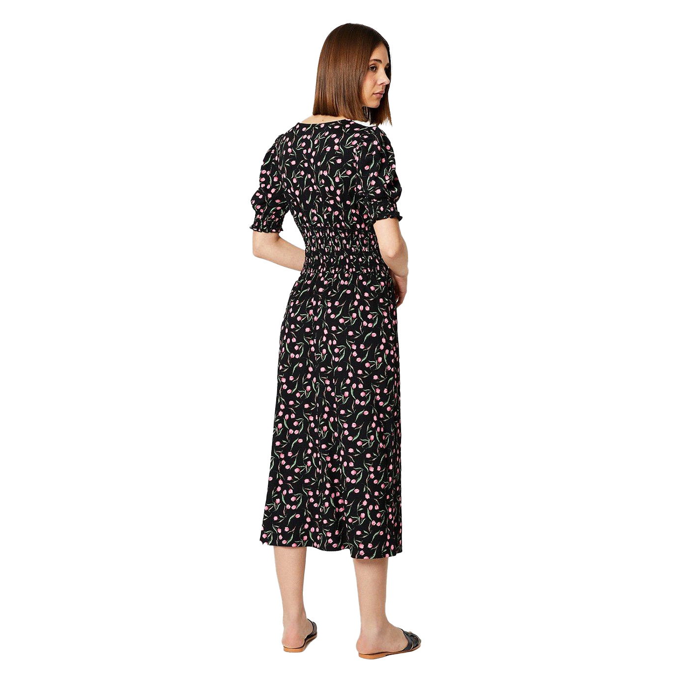 Black-Pink - Back - Dorothy Perkins Womens-Ladies Tulip Shirred Waist Midi Dress
