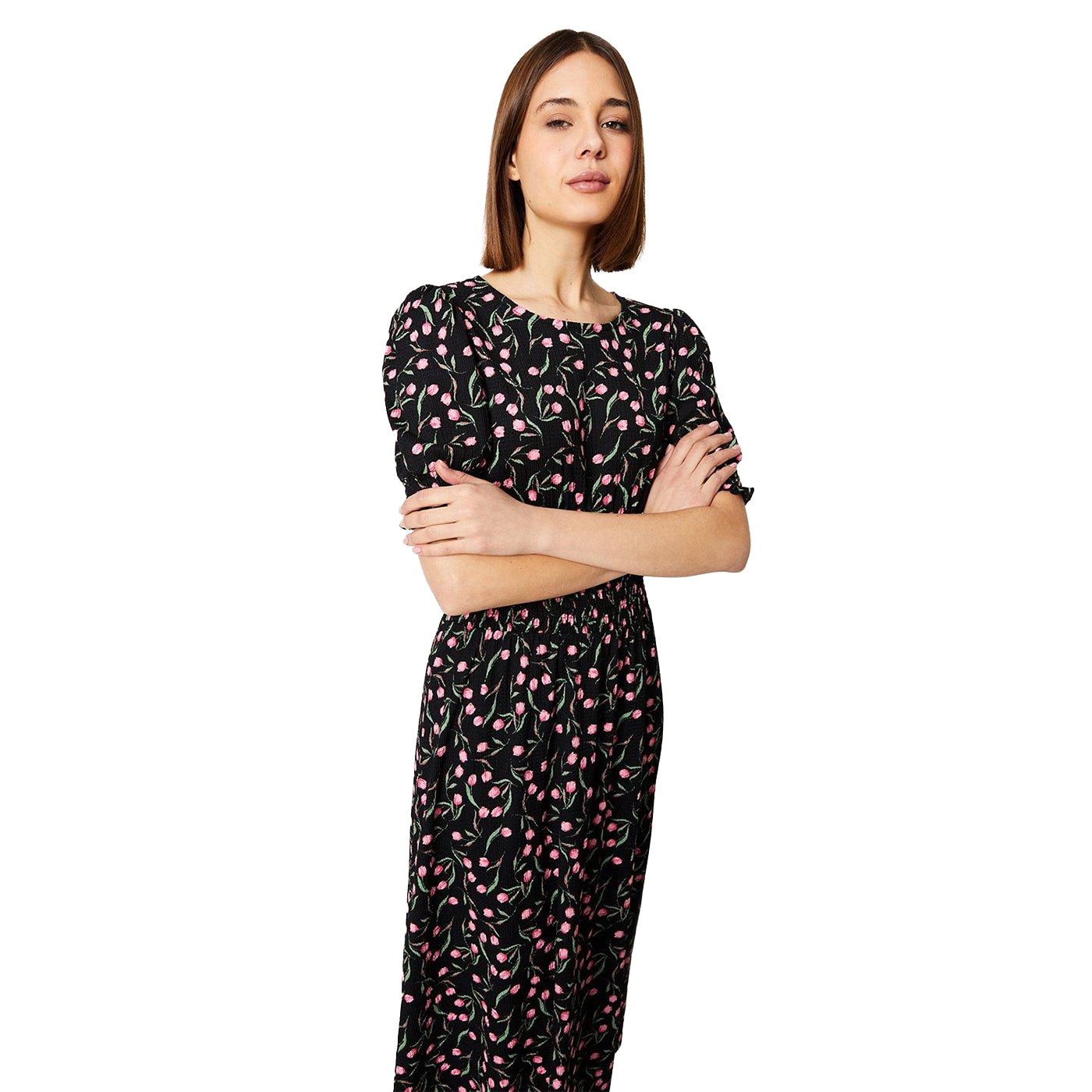 Black-Pink - Side - Dorothy Perkins Womens-Ladies Tulip Shirred Waist Midi Dress