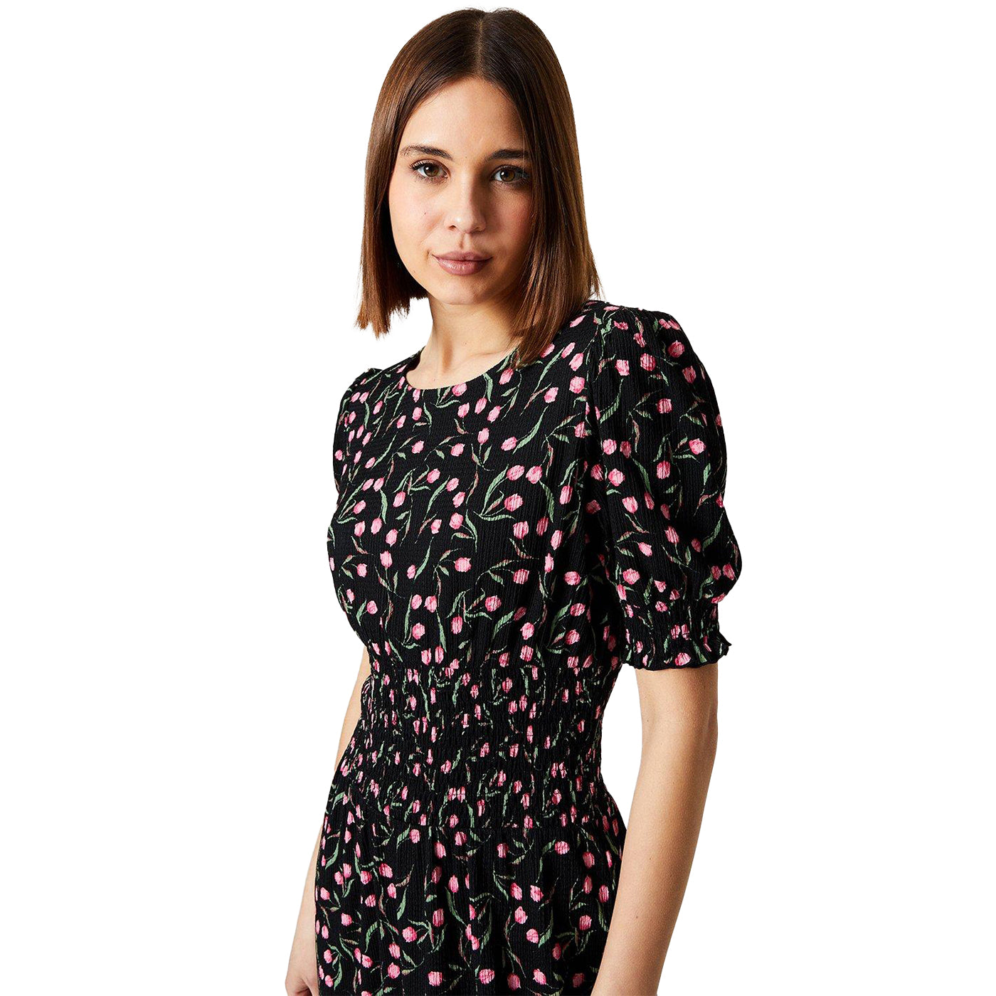 Black-Pink - Lifestyle - Dorothy Perkins Womens-Ladies Tulip Shirred Waist Midi Dress