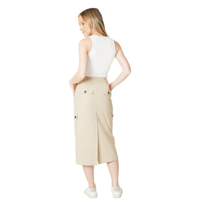 Stone - Back - Dorothy Perkins Womens-Ladies Cargo Pocket Midi Skirt