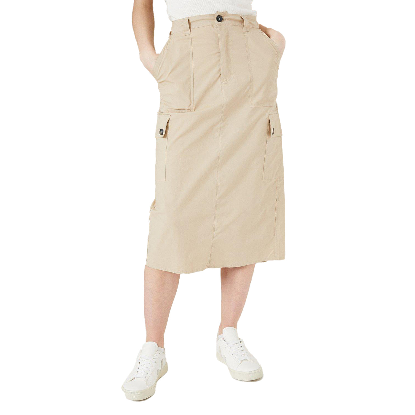 Stone - Front - Dorothy Perkins Womens-Ladies Cargo Pocket Midi Skirt