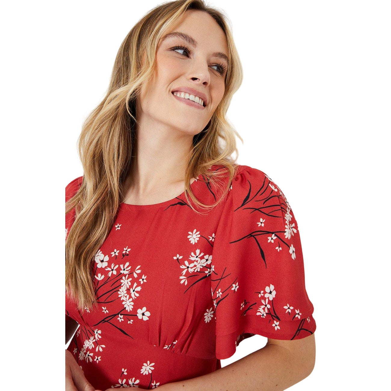 Red - Side - Dorothy Perkins Womens-Ladies Floral Flutter Mini Dress