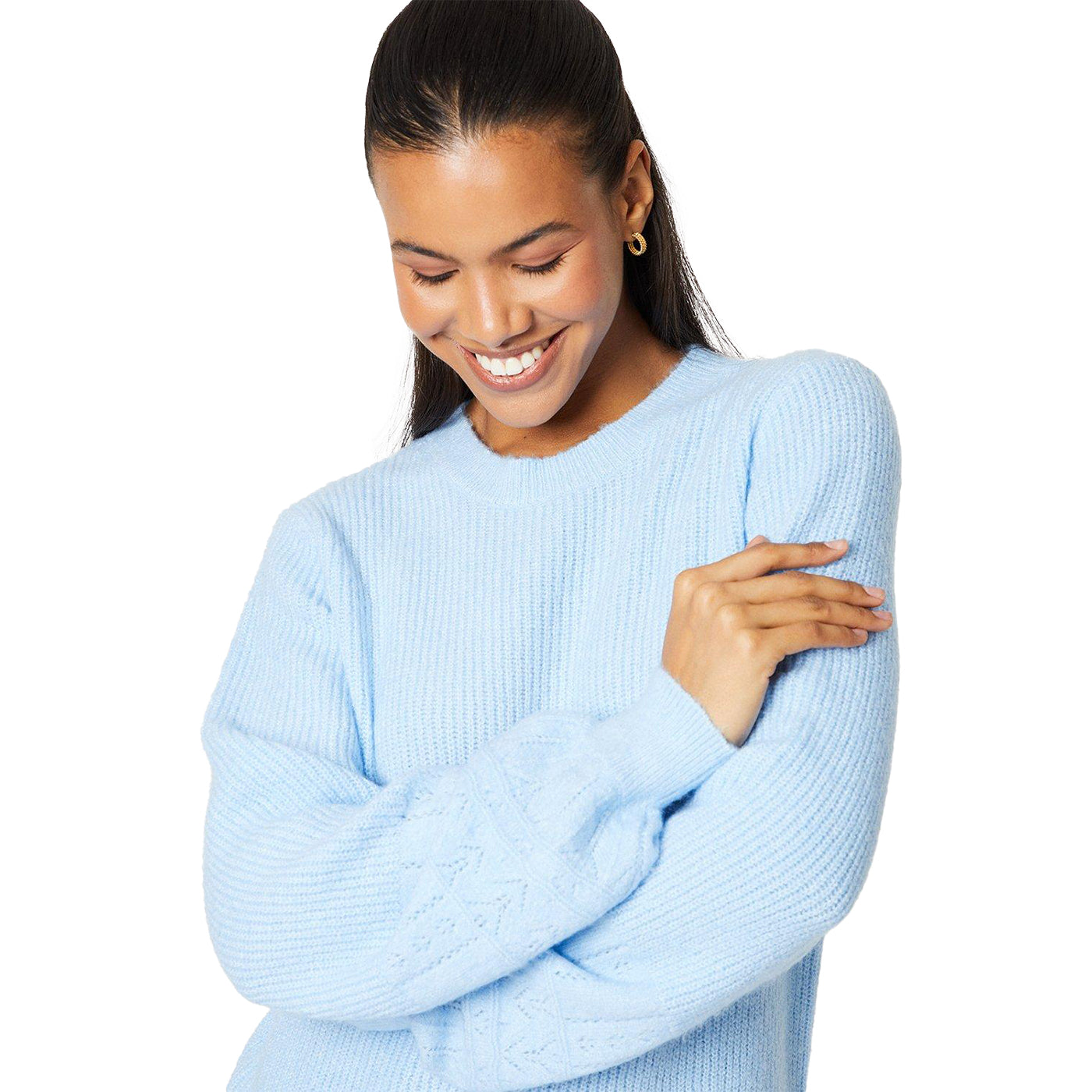 Pale Blue - Side - Dorothy Perkins Womens-Ladies Knitted Pointelle Jumper