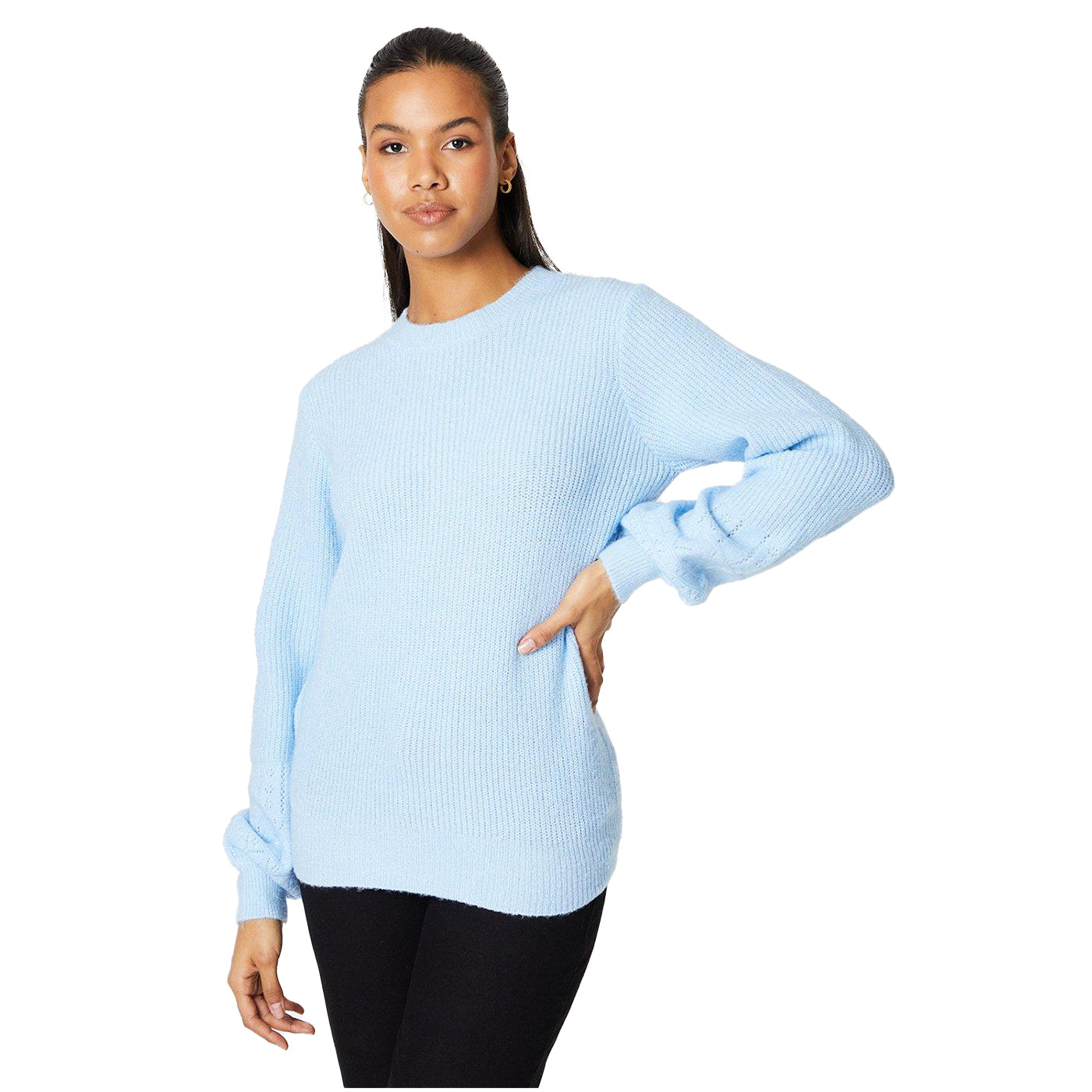 Pale Blue - Front - Dorothy Perkins Womens-Ladies Knitted Pointelle Jumper