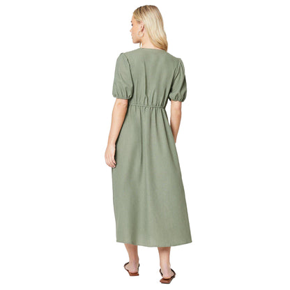 Sage - Back - Dorothy Perkins Womens-Ladies Button V Neck Petite Midi Dress