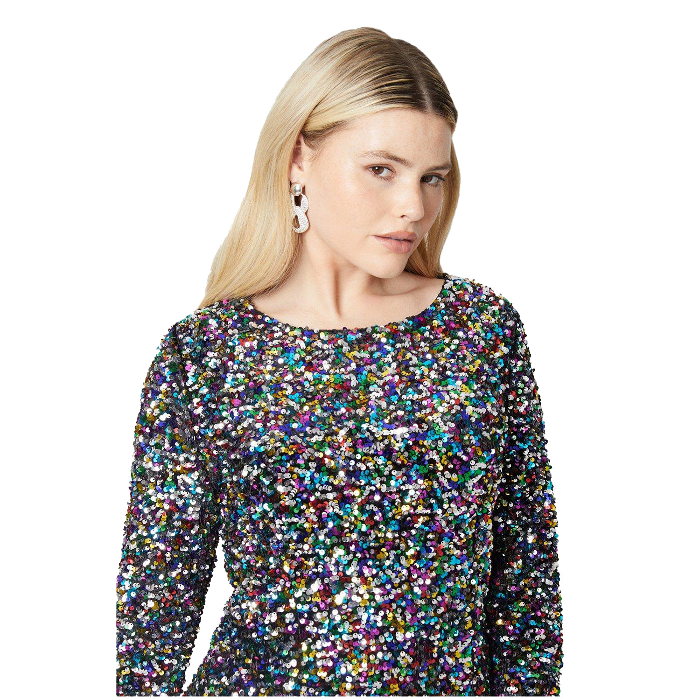 Multicoloured - Side - Dorothy Perkins Womens-Ladies Sequin Long-Sleeved Mini Dress