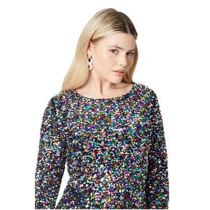 Multicoloured - Side - Dorothy Perkins Womens-Ladies Sequin Long-Sleeved Mini Dress