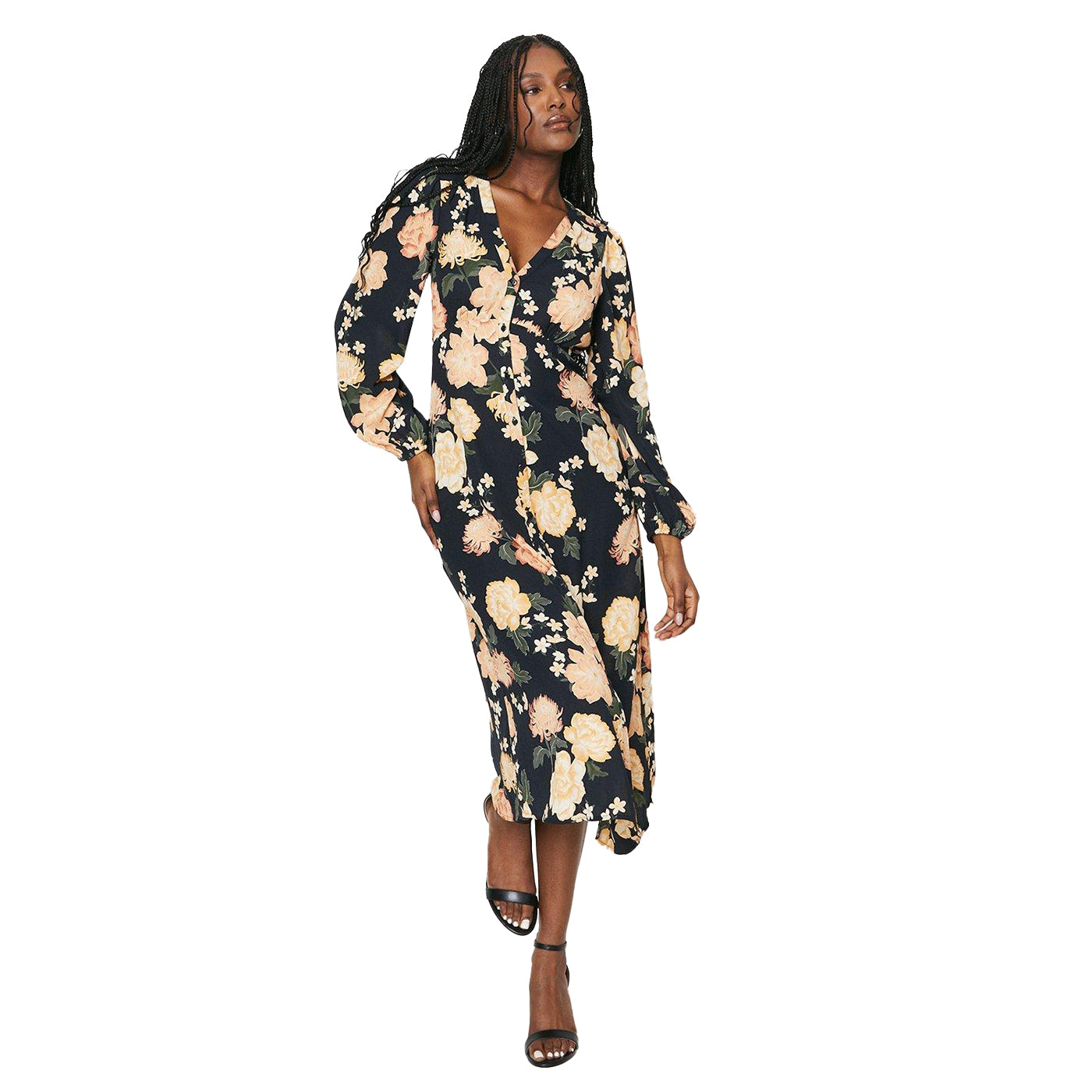 Multicoloured - Front - Dorothy Perkins Womens-Ladies Floral Button Through Midi Dress