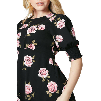 Black-Pink-Green - Lifestyle - Dorothy Perkins Womens-Ladies Roses Shirred Cuff Midi Dress