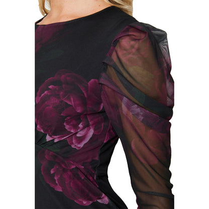Pink - Side - Dorothy Perkins Womens-Ladies Floral Mesh Puff Sleeve Midi Dress