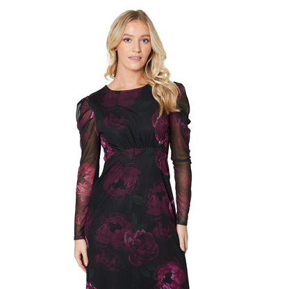 Pink - Lifestyle - Dorothy Perkins Womens-Ladies Floral Mesh Puff Sleeve Midi Dress