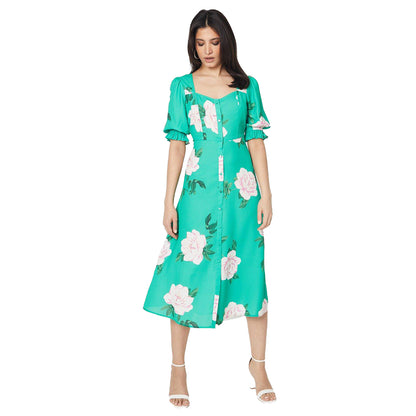 Green - Front - Dorothy Perkins Womens-Ladies Floral Button Through Midi Dress