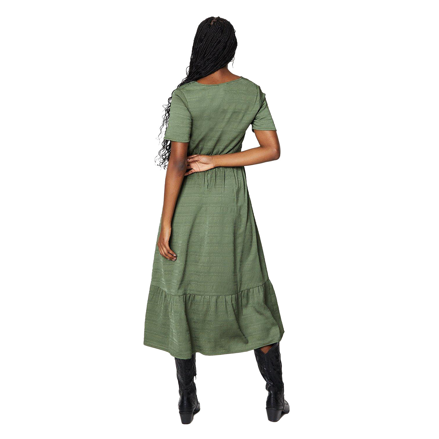 Khaki Green - Back - Dorothy Perkins Womens-Ladies Button Through Midi Dress