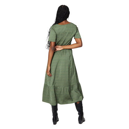 Khaki Green - Back - Dorothy Perkins Womens-Ladies Button Through Midi Dress