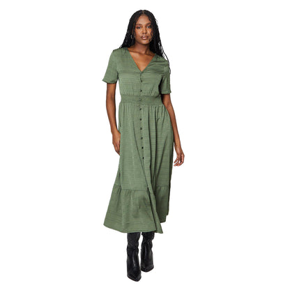 Khaki Green - Front - Dorothy Perkins Womens-Ladies Button Through Midi Dress