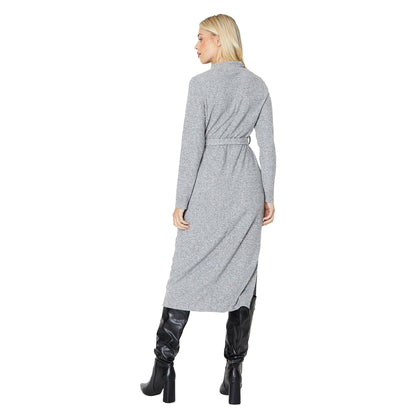 Grey Marl - Back - Dorothy Perkins Womens-Ladies Brushed Waist Tie Petite Midi Dress