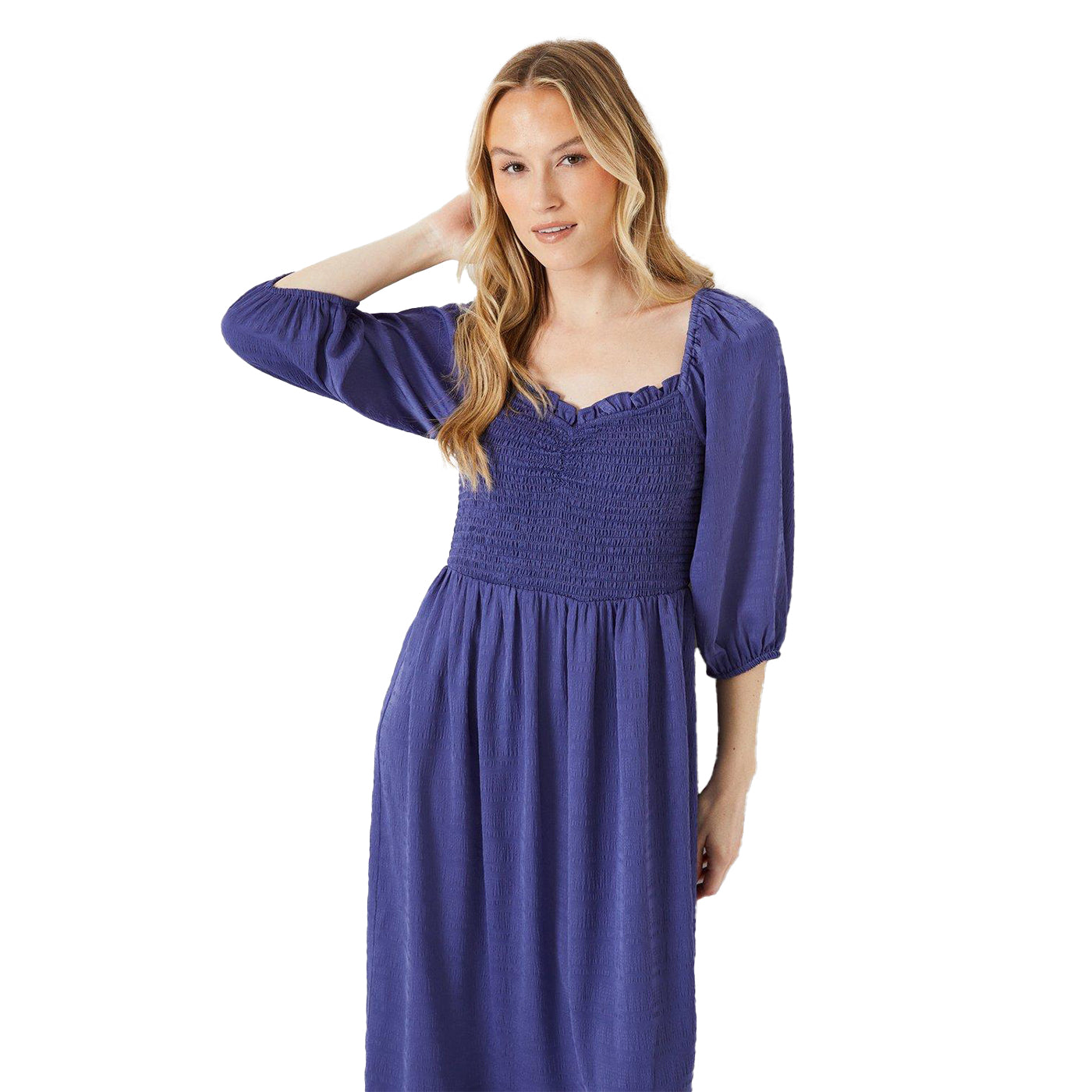 Blue - Side - Dorothy Perkins Womens-Ladies Shirred Bodice Midi Dress