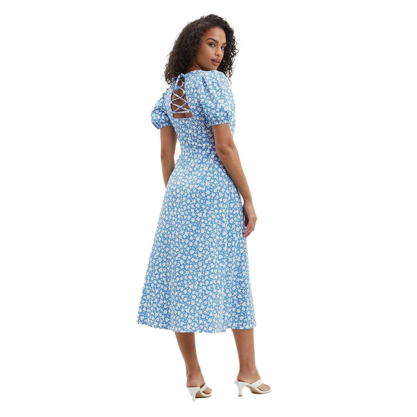 Blue - Back - Dorothy Perkins Womens-Ladies Floral Textured Tie Back Midi Dress