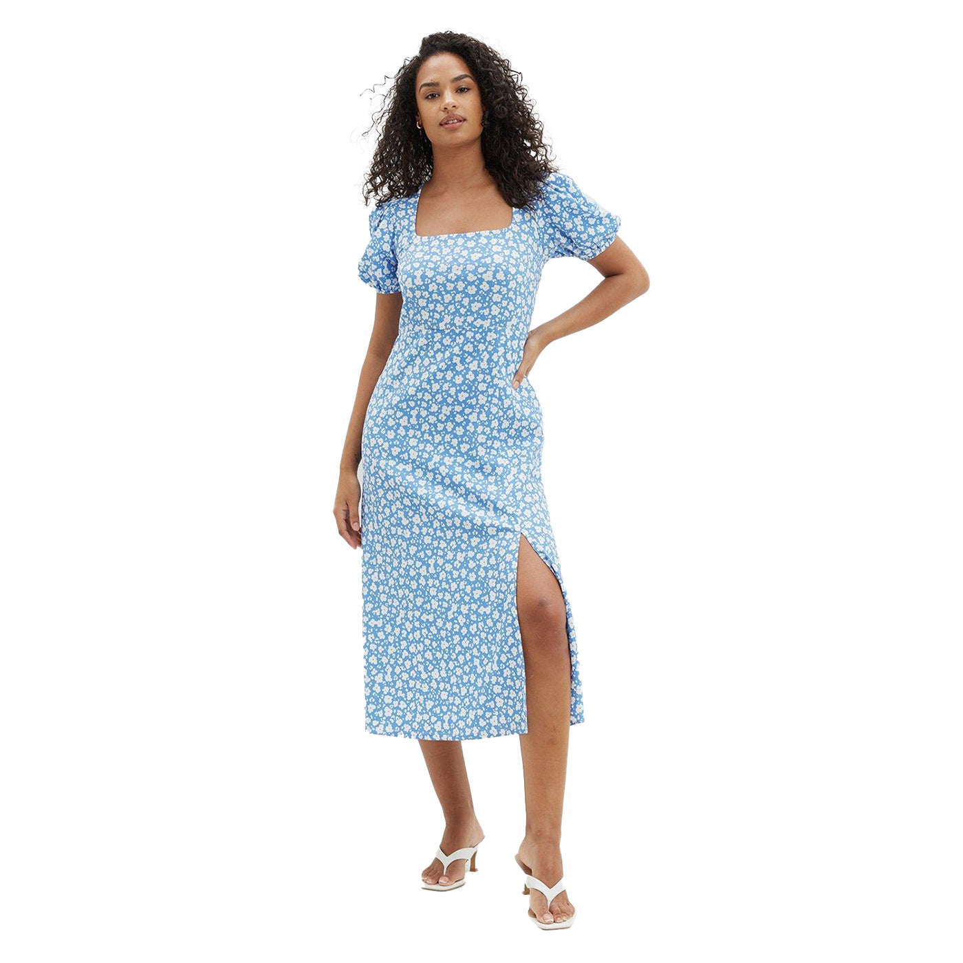 Blue - Front - Dorothy Perkins Womens-Ladies Floral Textured Tie Back Midi Dress
