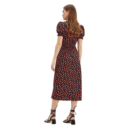 Black - Back - Dorothy Perkins Womens-Ladies Rose Textured Shirred Waist Midi Dress