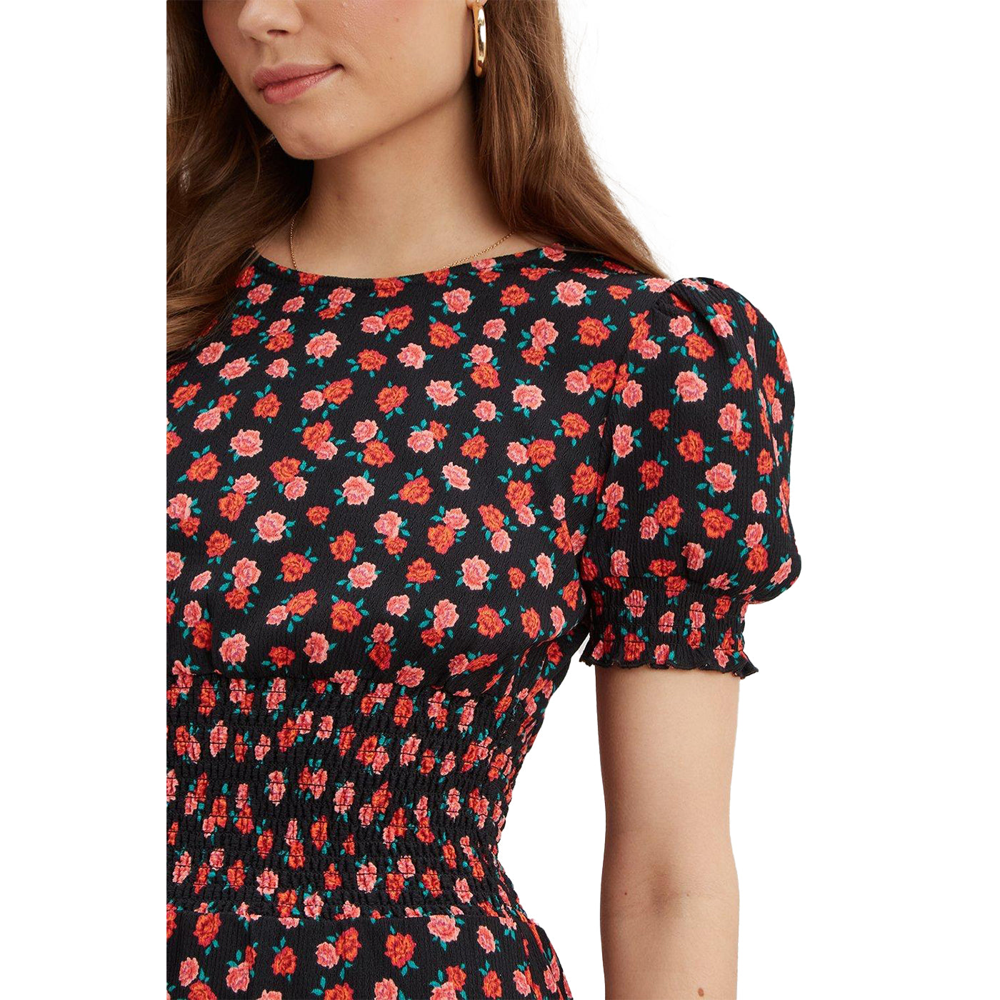 Black - Side - Dorothy Perkins Womens-Ladies Rose Textured Shirred Waist Midi Dress