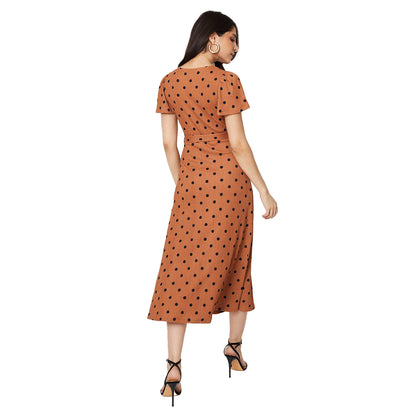 Camel - Back - Dorothy Perkins Womens-Ladies Spotted Wrap Flutter Midi Dress