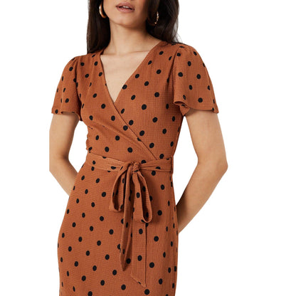 Camel - Side - Dorothy Perkins Womens-Ladies Spotted Wrap Flutter Midi Dress