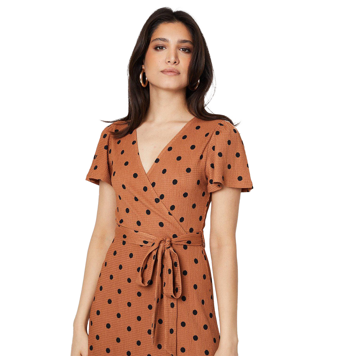 Camel - Lifestyle - Dorothy Perkins Womens-Ladies Spotted Wrap Flutter Midi Dress