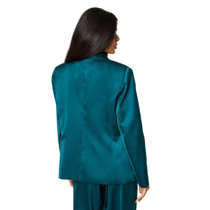 Dark Green - Back - Dorothy Perkins Womens-Ladies Satin Single-Breasted Petite Blazer