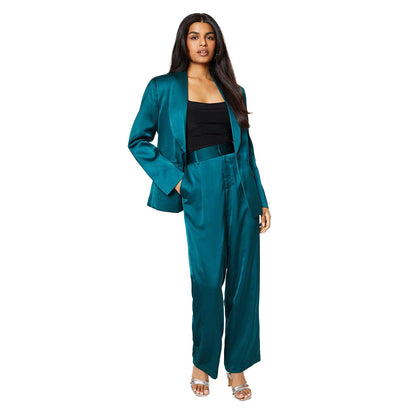 Dark Green - Side - Dorothy Perkins Womens-Ladies Satin Single-Breasted Petite Blazer