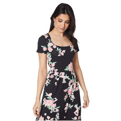 Black-Light Pink-Seafoam Green - Lifestyle - Dorothy Perkins Womens-Ladies Floral Square Neck Short-Sleeved Midi Dress