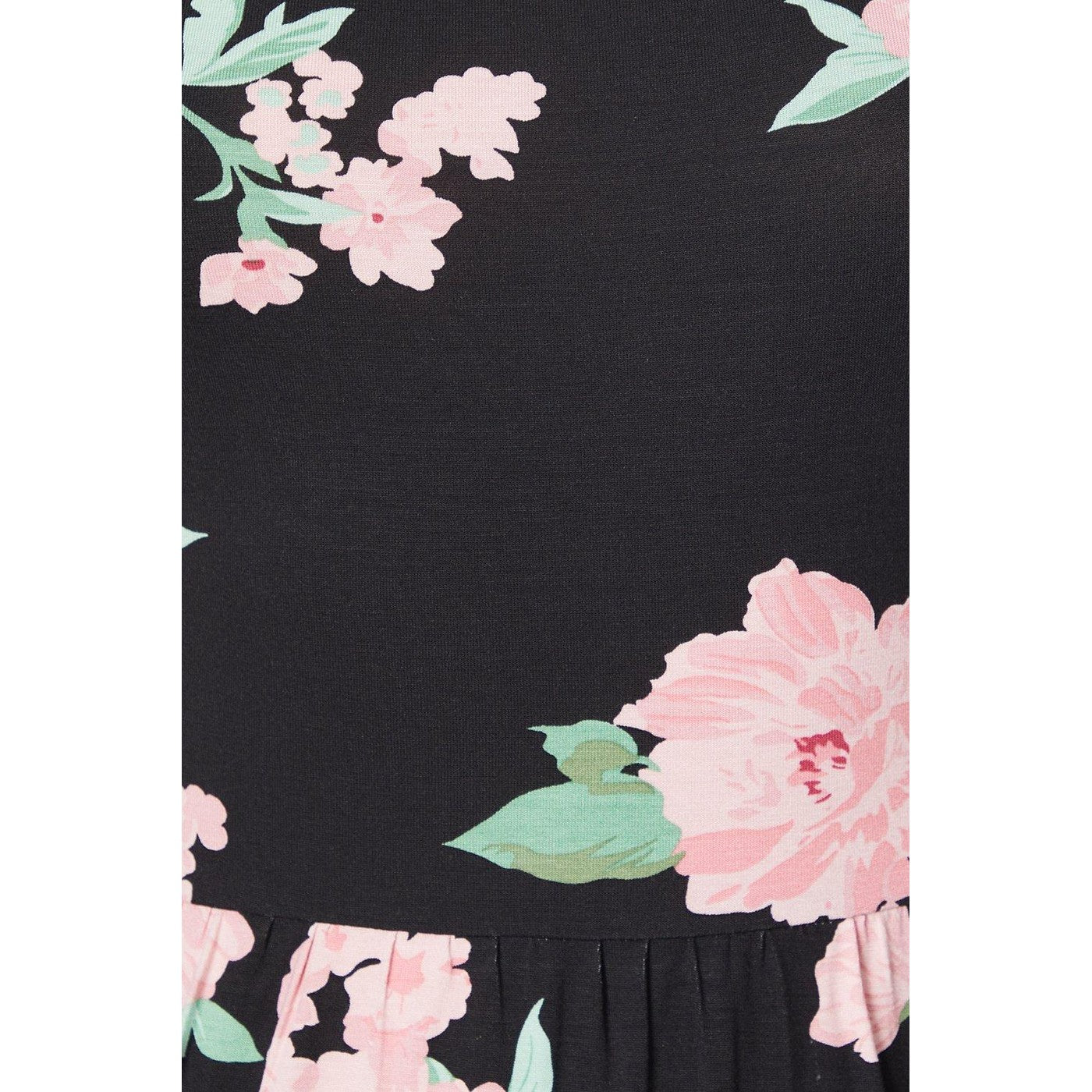 Black-Light Pink-Seafoam Green - Pack Shot - Dorothy Perkins Womens-Ladies Floral Square Neck Short-Sleeved Midi Dress