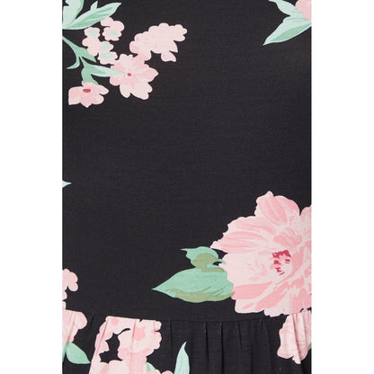 Black-Light Pink-Seafoam Green - Pack Shot - Dorothy Perkins Womens-Ladies Floral Square Neck Short-Sleeved Midi Dress