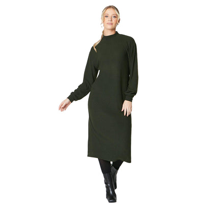 Khaki Green - Front - Dorothy Perkins Womens-Ladies Soft Touch Roll Neck Midi Dress