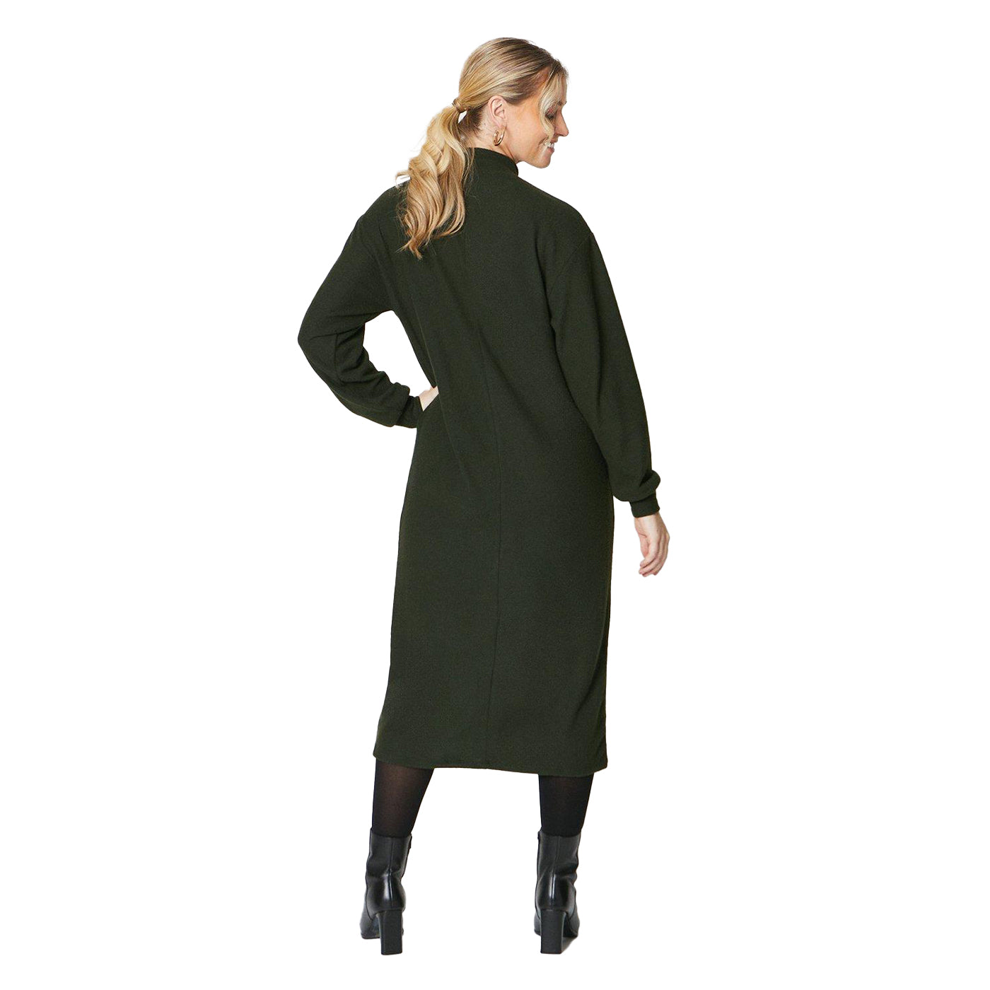 Khaki Green - Back - Dorothy Perkins Womens-Ladies Soft Touch Roll Neck Midi Dress