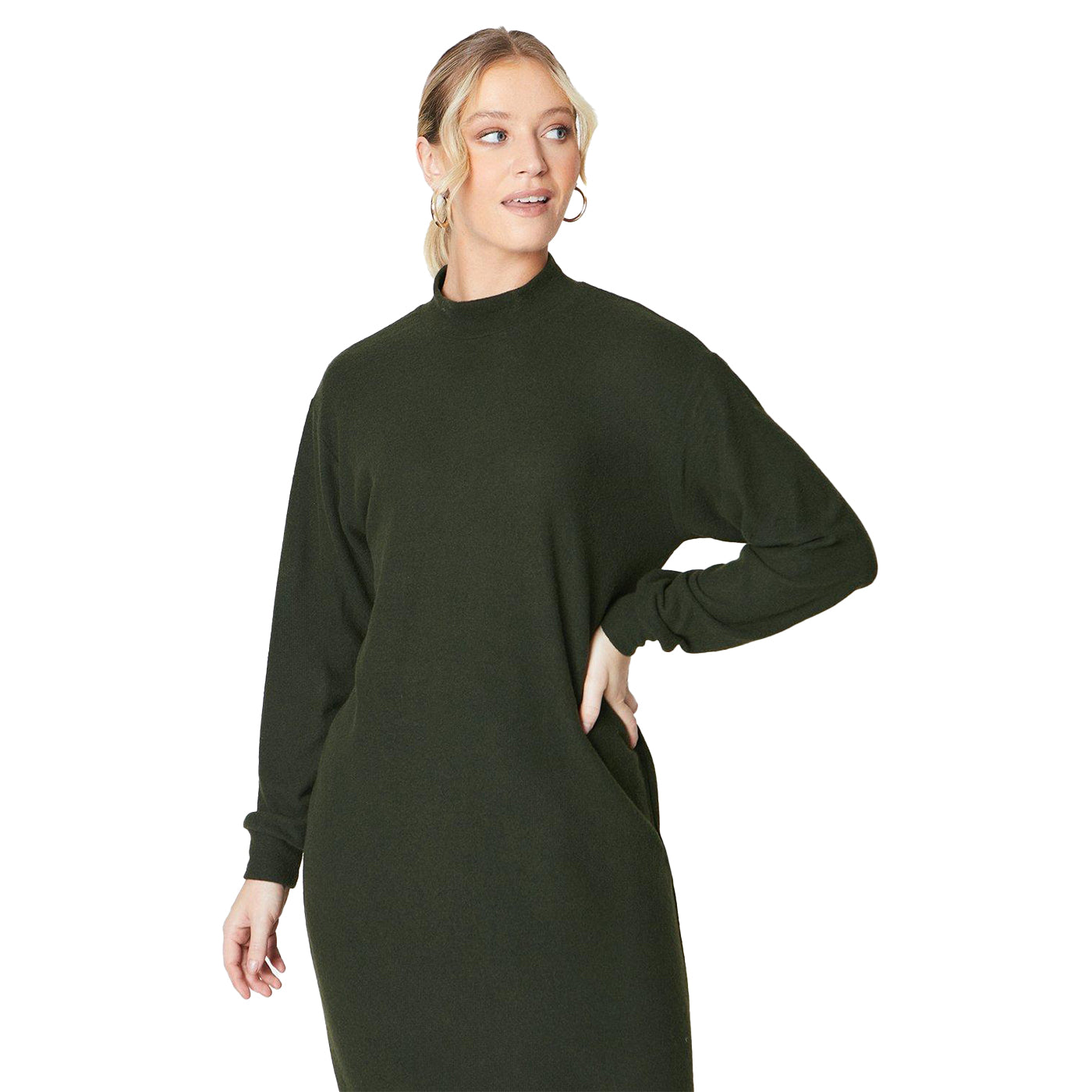 Khaki Green - Lifestyle - Dorothy Perkins Womens-Ladies Soft Touch Roll Neck Midi Dress