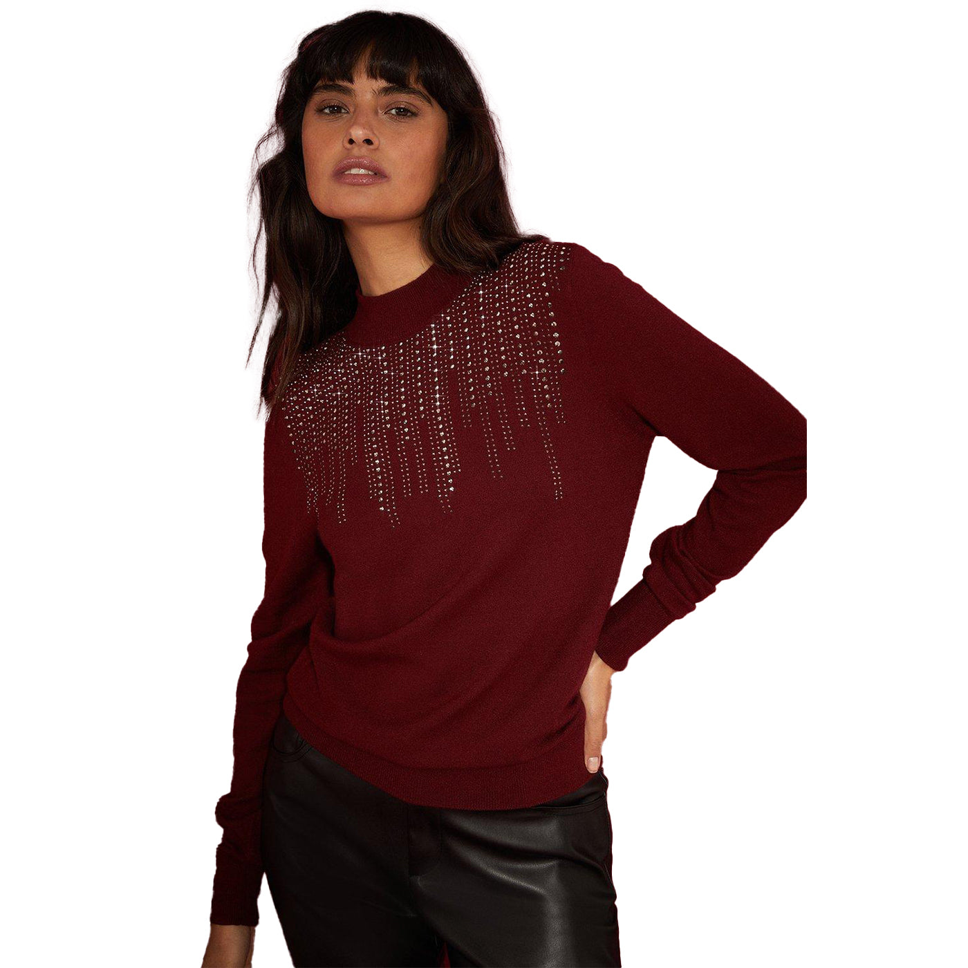 Burgundy - Front - Dorothy Perkins Womens-Ladies Ombre Knitted Embellished Jumper