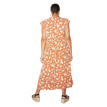 Rust - Back - Dorothy Perkins Womens-Ladies Floral Button Detail Plus Ruffle Midi Dress