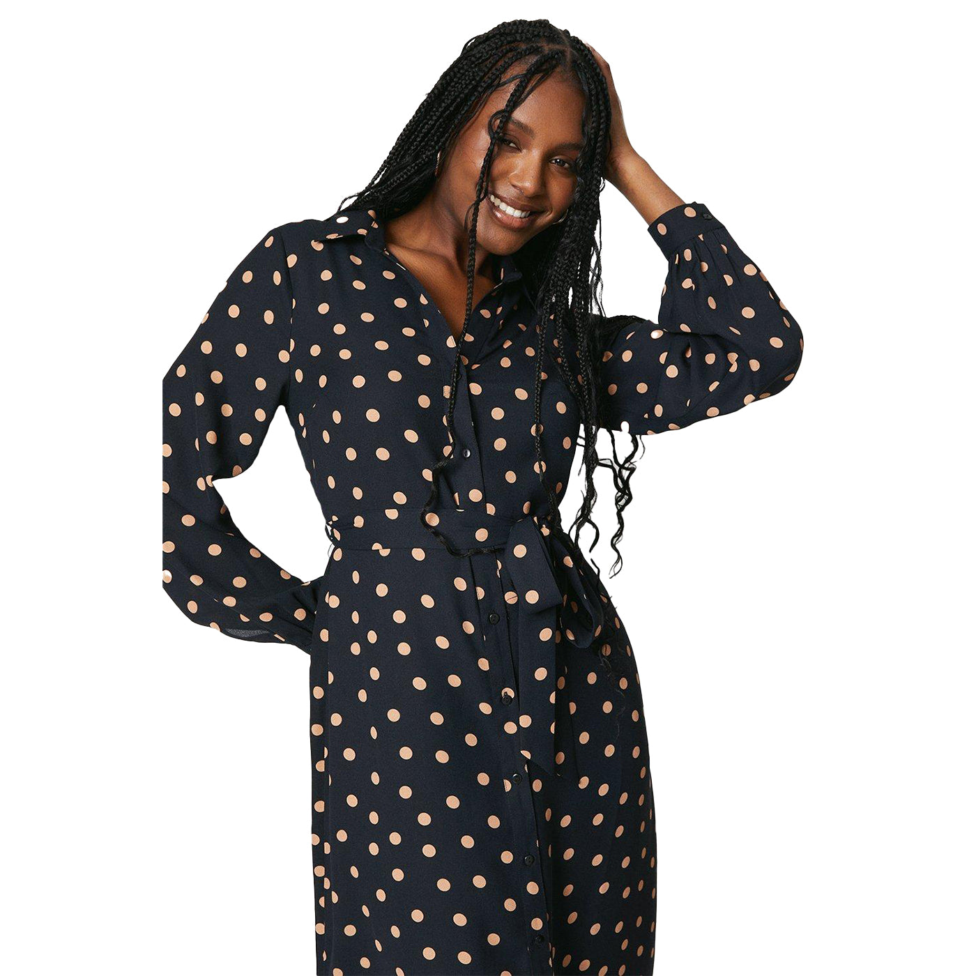 Black - Side - Dorothy Perkins Womens-Ladies Spotted Midi Shirt Dress