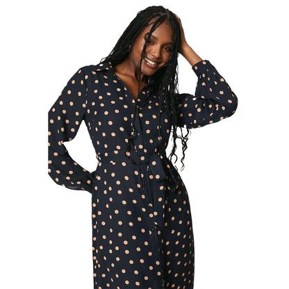 Black - Side - Dorothy Perkins Womens-Ladies Spotted Midi Shirt Dress