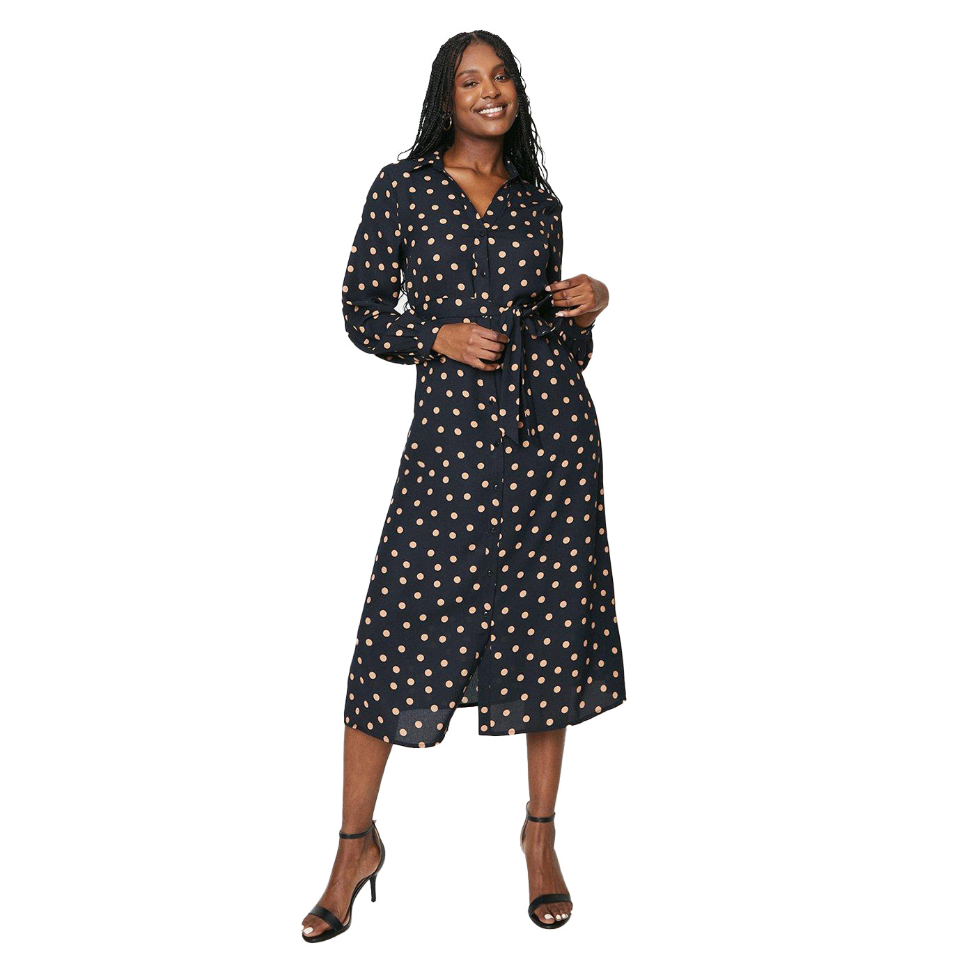 Black - Front - Dorothy Perkins Womens-Ladies Spotted Midi Shirt Dress