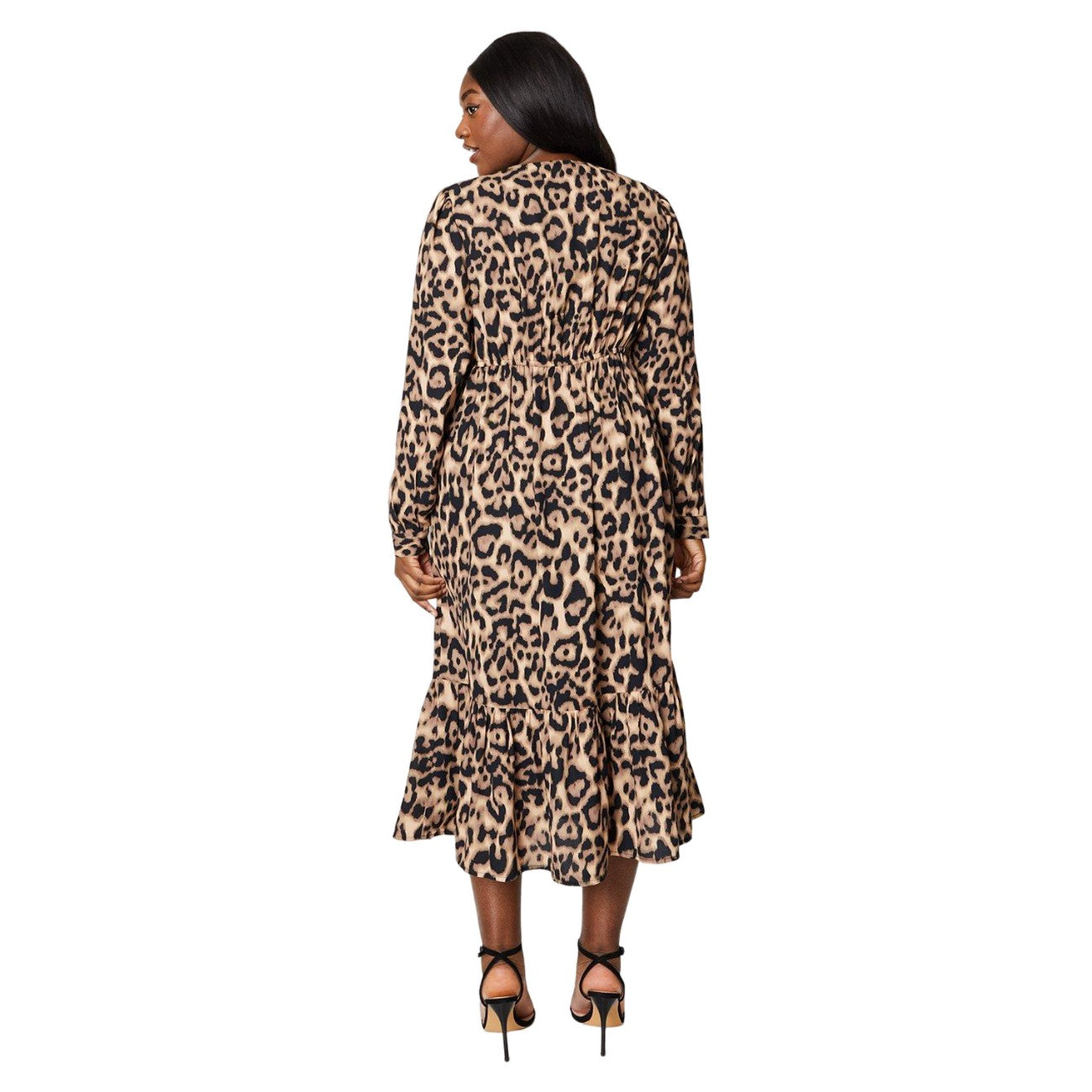 Black-Natural - Back - Dorothy Perkins Womens-Ladies Tiered Plus Long-Sleeved Midi Dress