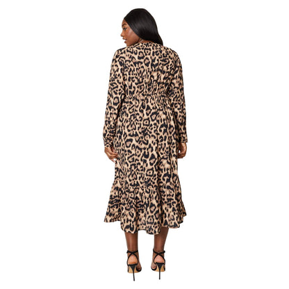Black-Natural - Back - Dorothy Perkins Womens-Ladies Tiered Plus Long-Sleeved Midi Dress