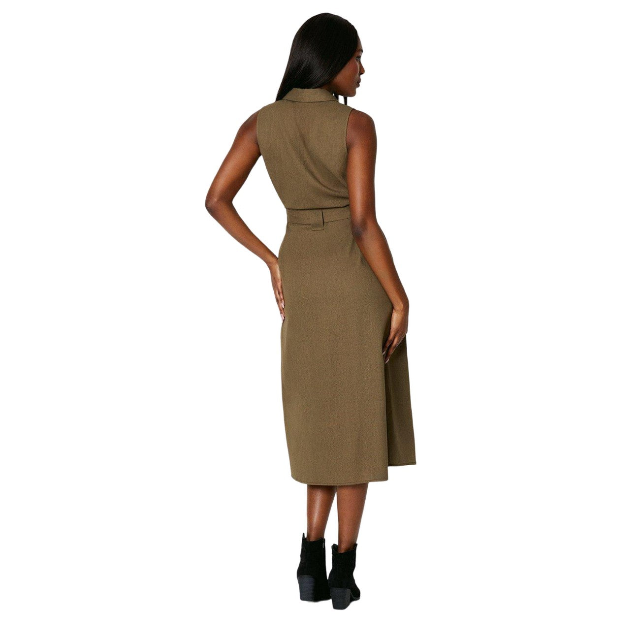Khaki Green - Back - Dorothy Perkins Womens-Ladies Utility Sleeveless Midi Dress
