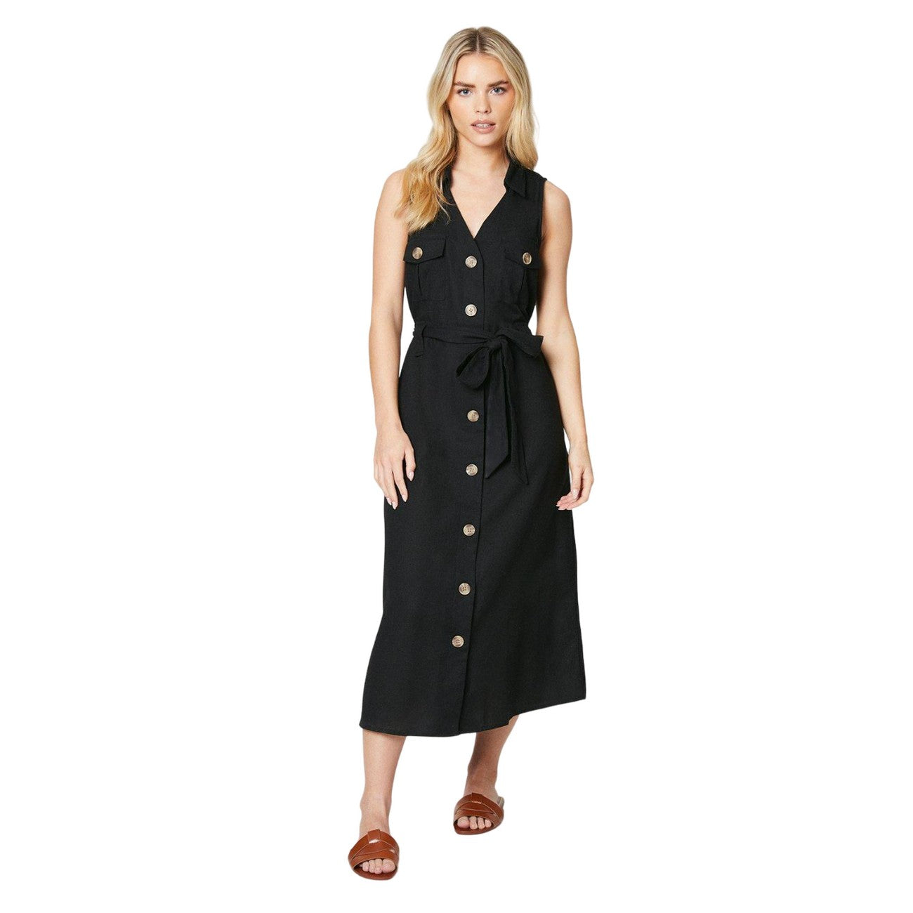 Black - Front - Dorothy Perkins Womens-Ladies Utility Petite Sleeveless Midi Dress