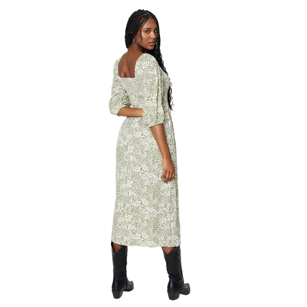 Green - Back - Dorothy Perkins Womens-Ladies Floral Bodice Midi Dress