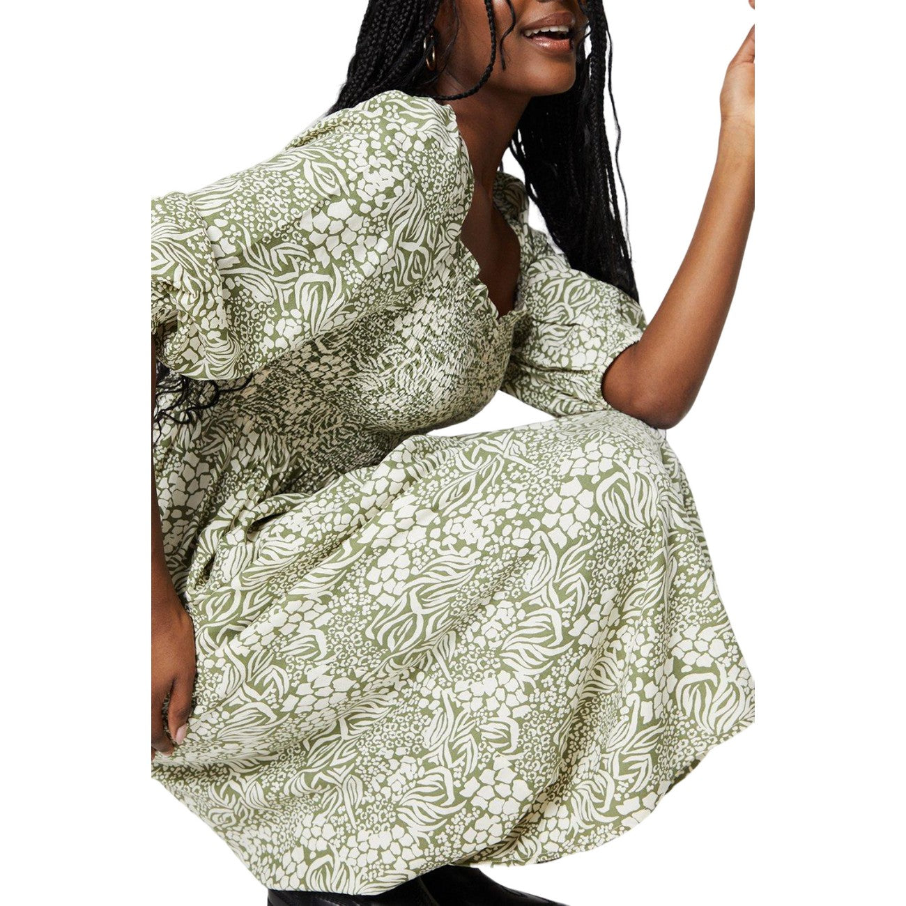 Green - Side - Dorothy Perkins Womens-Ladies Floral Bodice Midi Dress