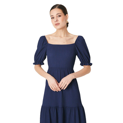 Navy - Side - Dorothy Perkins Womens-Ladies Tiered Puff Sleeve Midi Dress