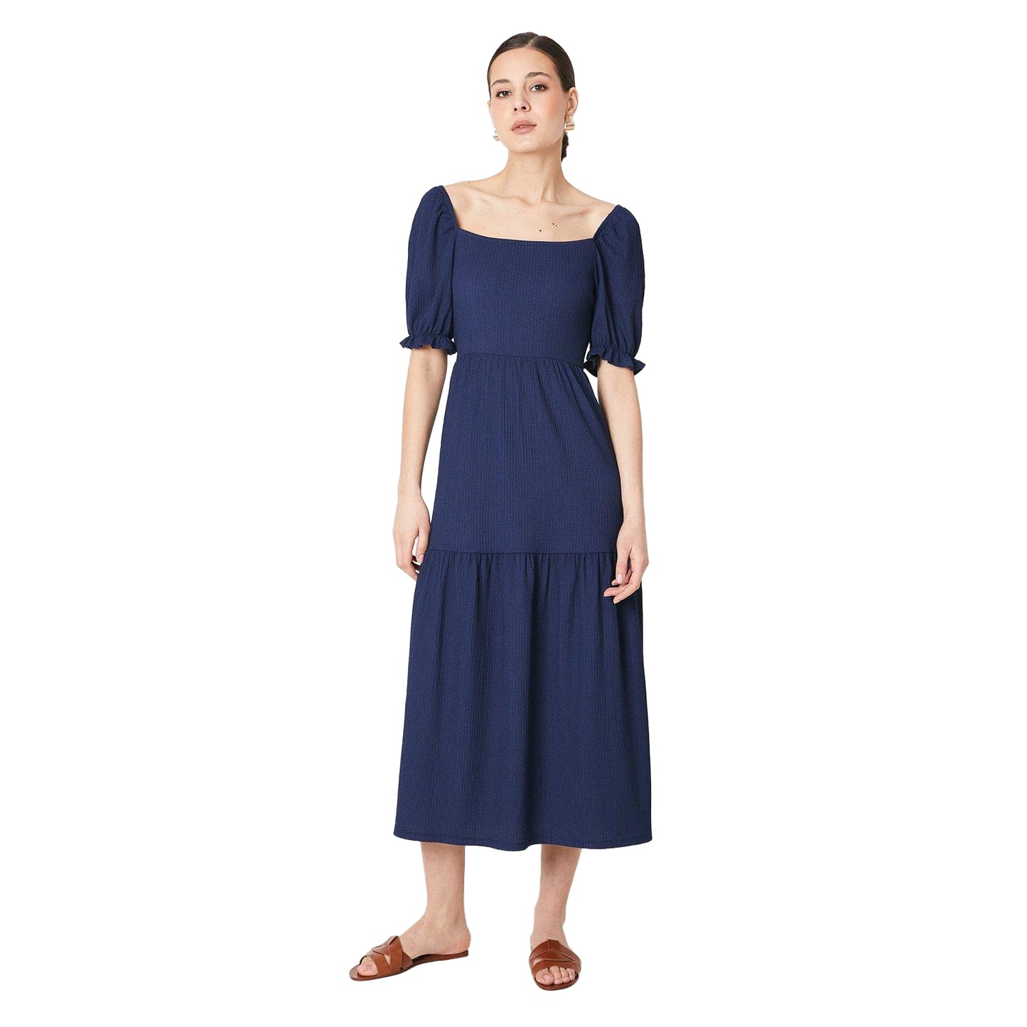 Navy - Front - Dorothy Perkins Womens-Ladies Tiered Puff Sleeve Midi Dress